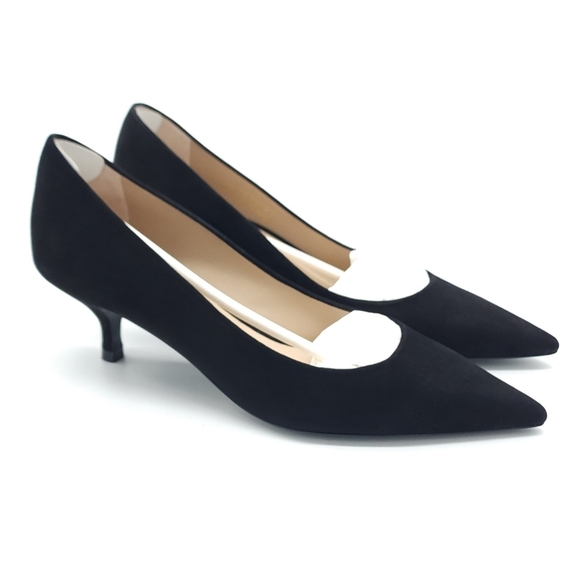 Stuart Weitzman Power 50 Suede Pointed Toe Kitten Heel Black Pump Size 6 - Picture 3 of 9